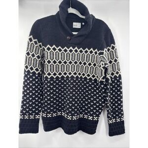 WESC Sweater‎ Wool Men's Small Black Shawl Collar Sweden Fair Isle